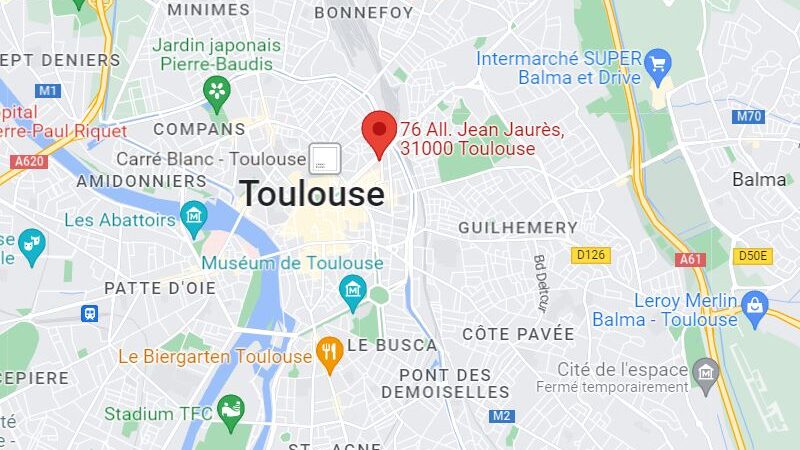 Capture d'écran du point map de l'adresse de l'agence de Toulouse.